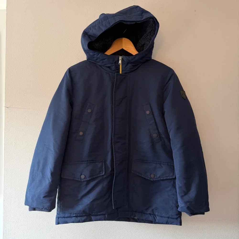 Polo Ralph Lauren Boys Navy Blue Sherpa Lined Hooded Parka Jacket Size M 10-12